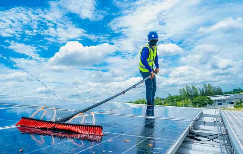 Professional solar panel cleaning services with advanced water-fed poles by Skypole